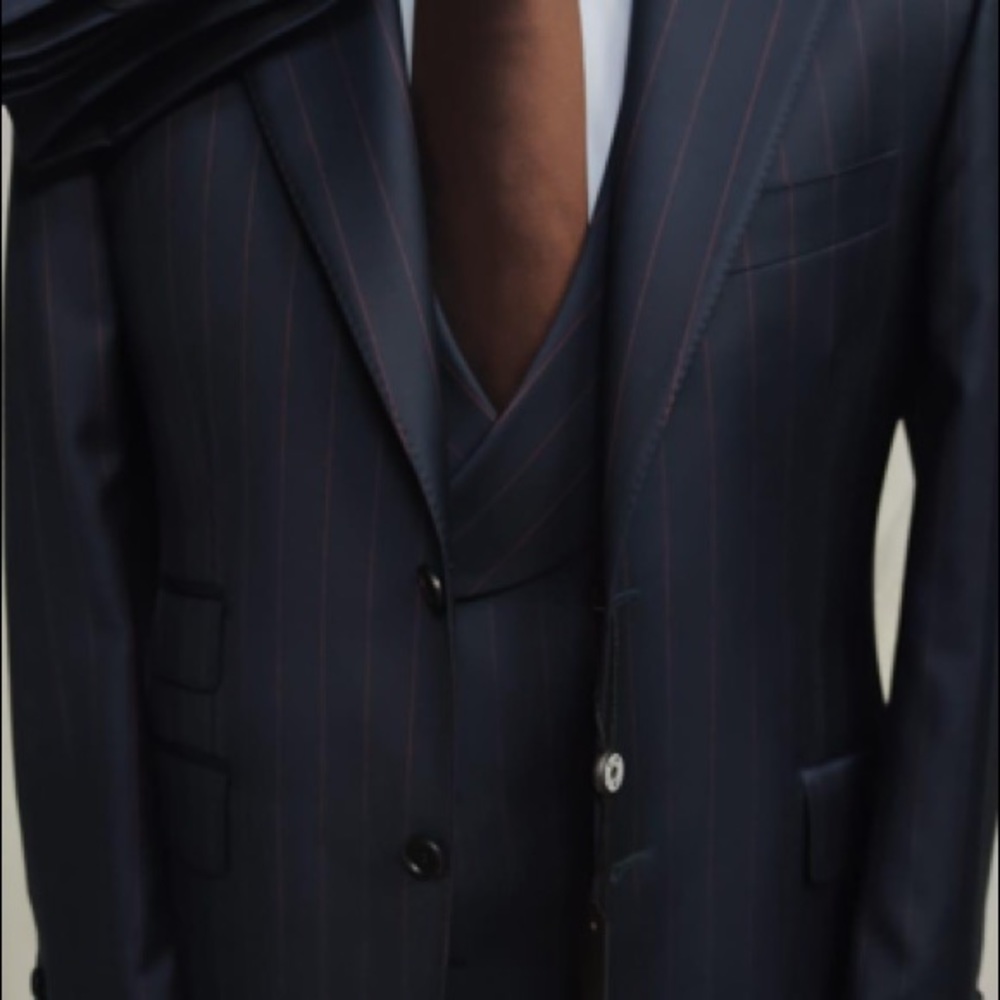 Navy and brown super 180 pinstripe tombolini suit
